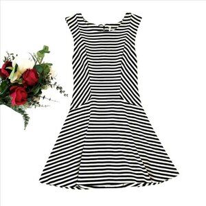 Free People Women's Black White Striped Mini Dress Size XS Fit & Flare Retro Y2K